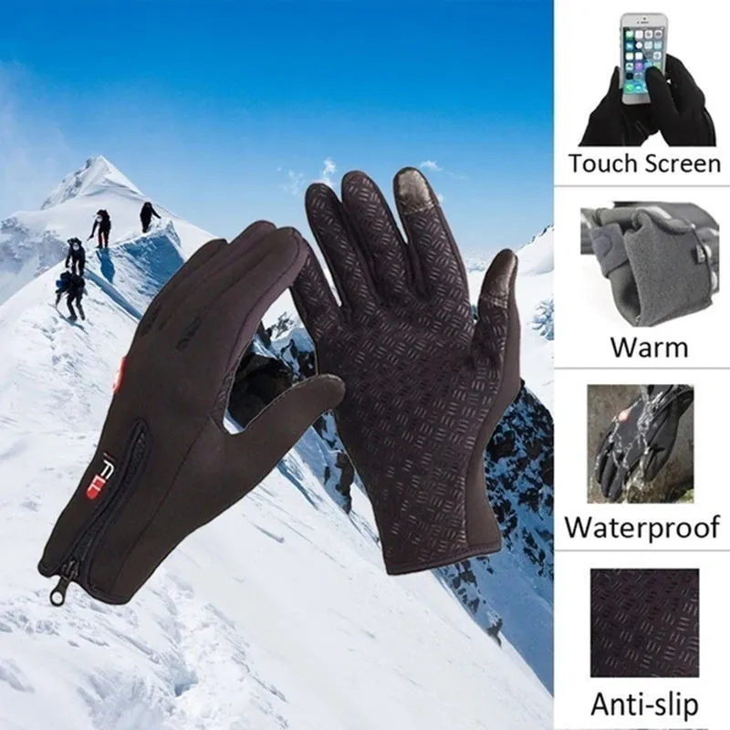 Waterproof Windproof Winter Gloves - Cold Gloves for Men, Snowboard Motorcycle Riding Driving Warm Touchscreen Zipper Glove
