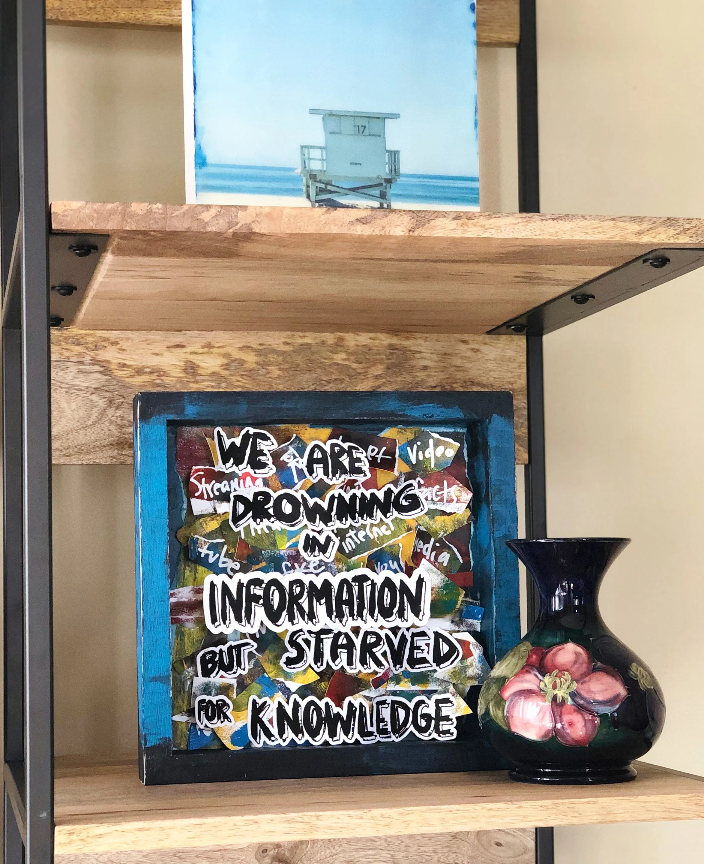 we are drowning in information - wood panel art