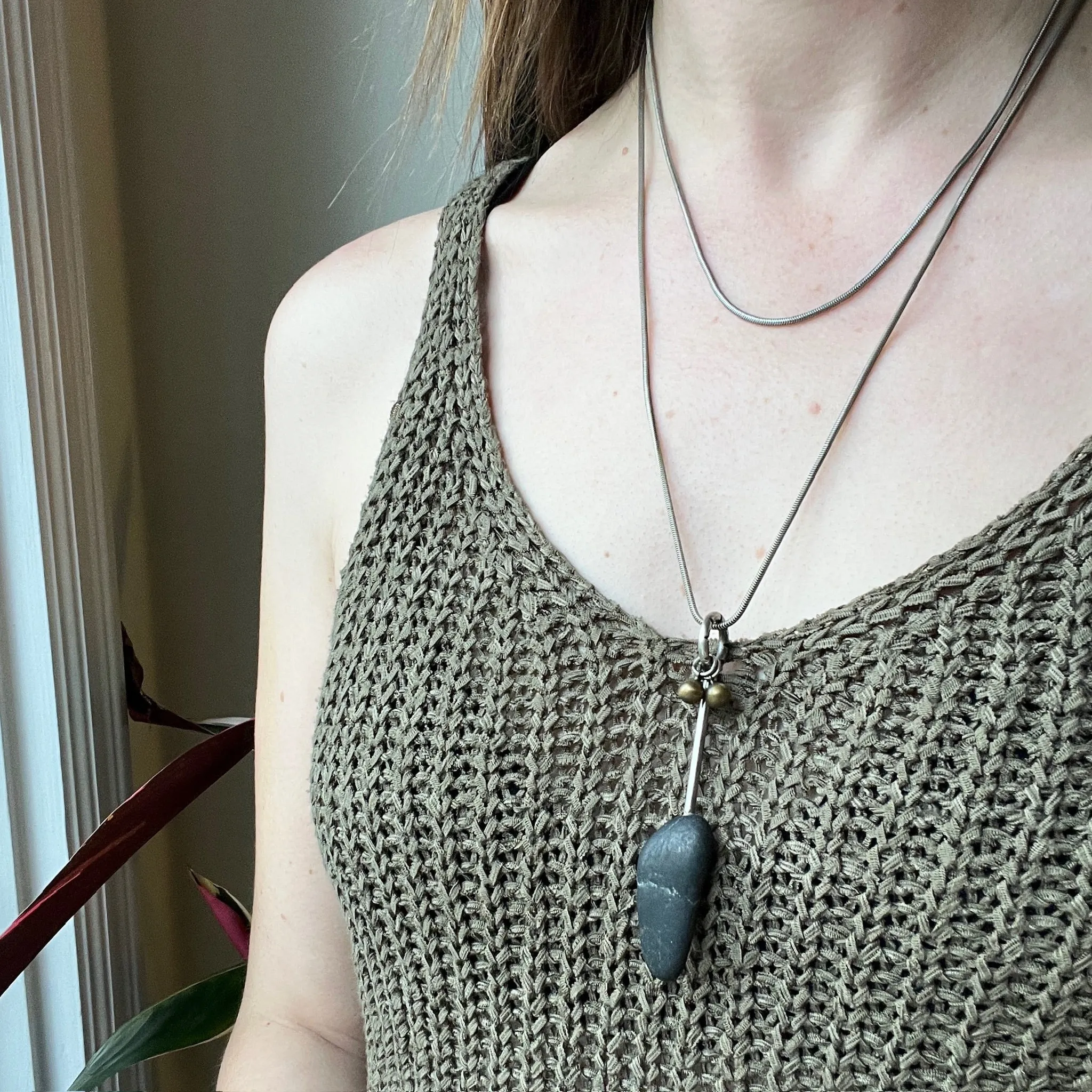 Weird Pebble Pendant on Sterling Silver Snake Chain