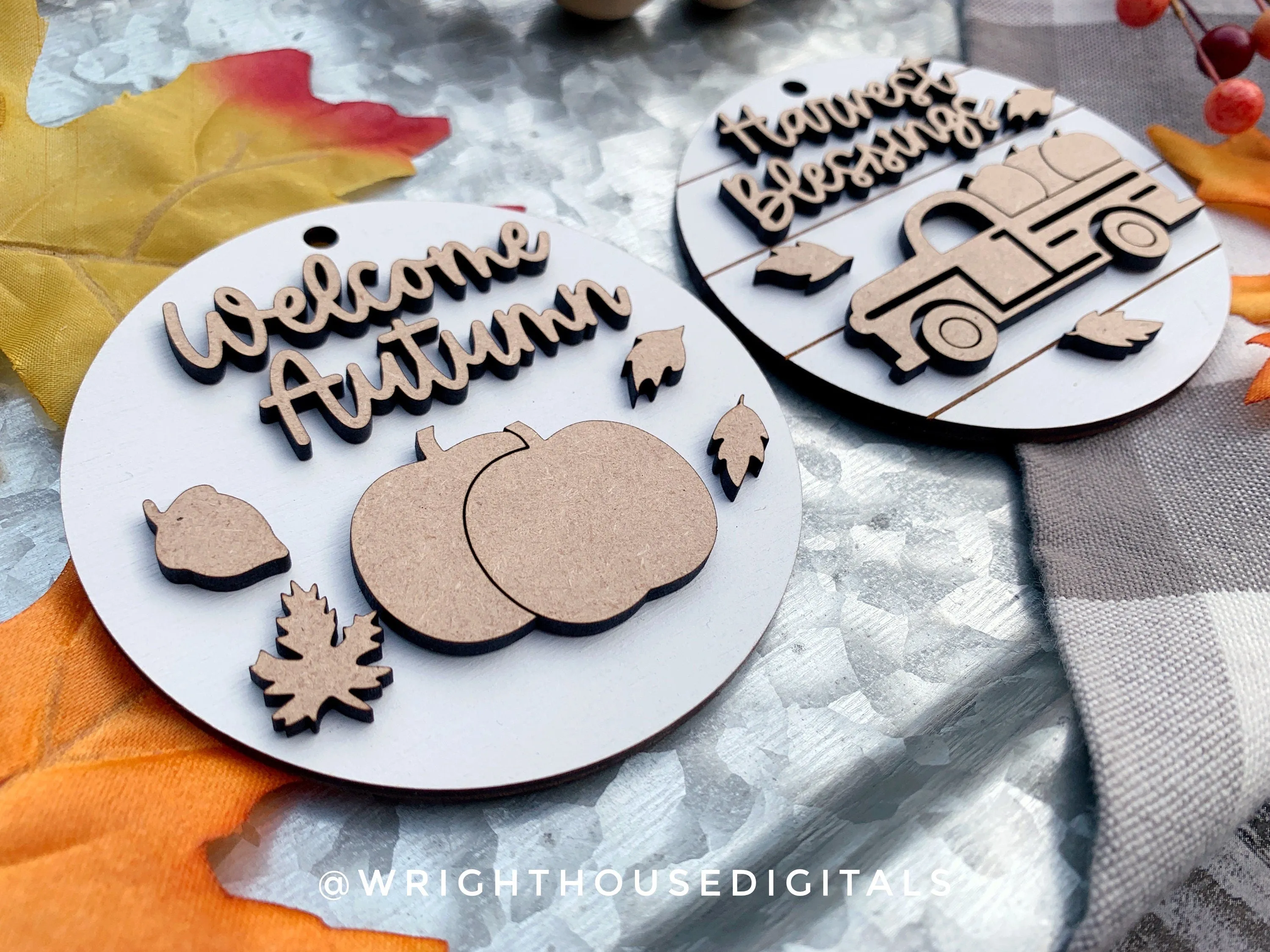 Welcome Autumn and Harvest Blessings Fall Traditions Mini Ornament Set - Files for Cutting Machines and Glowforge Lasers - Digital SVG File