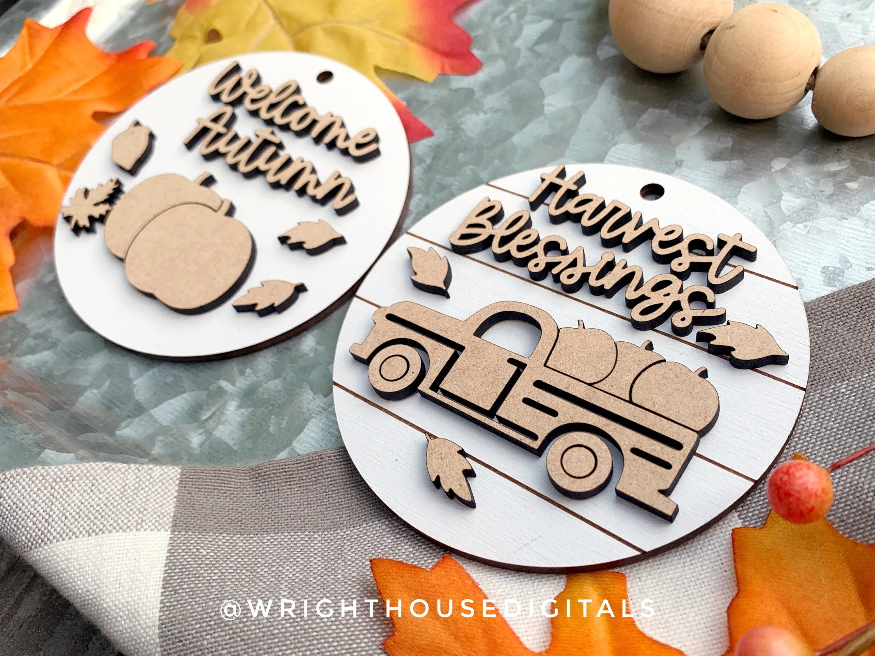 Welcome Autumn and Harvest Blessings Fall Traditions Mini Ornament Set - Files for Cutting Machines and Glowforge Lasers - Digital SVG File