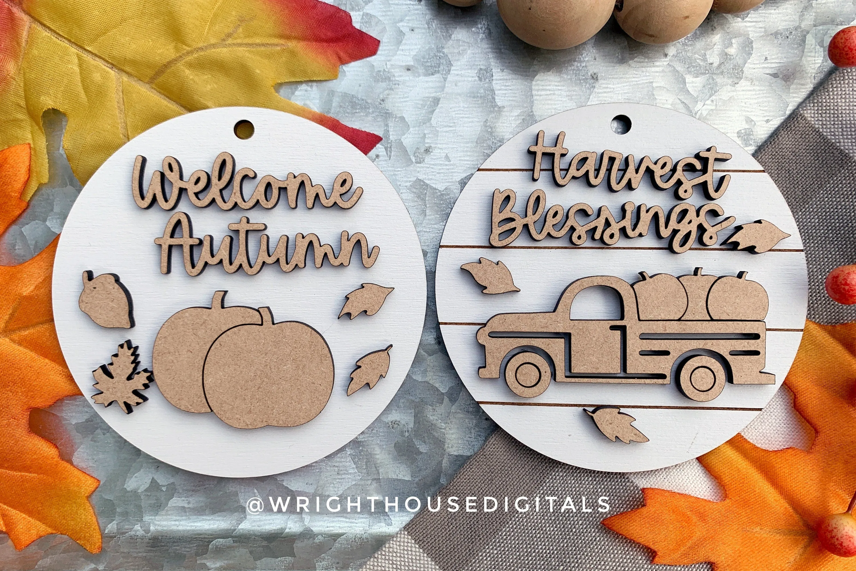 Welcome Autumn and Harvest Blessings Fall Traditions Mini Ornament Set - Files for Cutting Machines and Glowforge Lasers - Digital SVG File