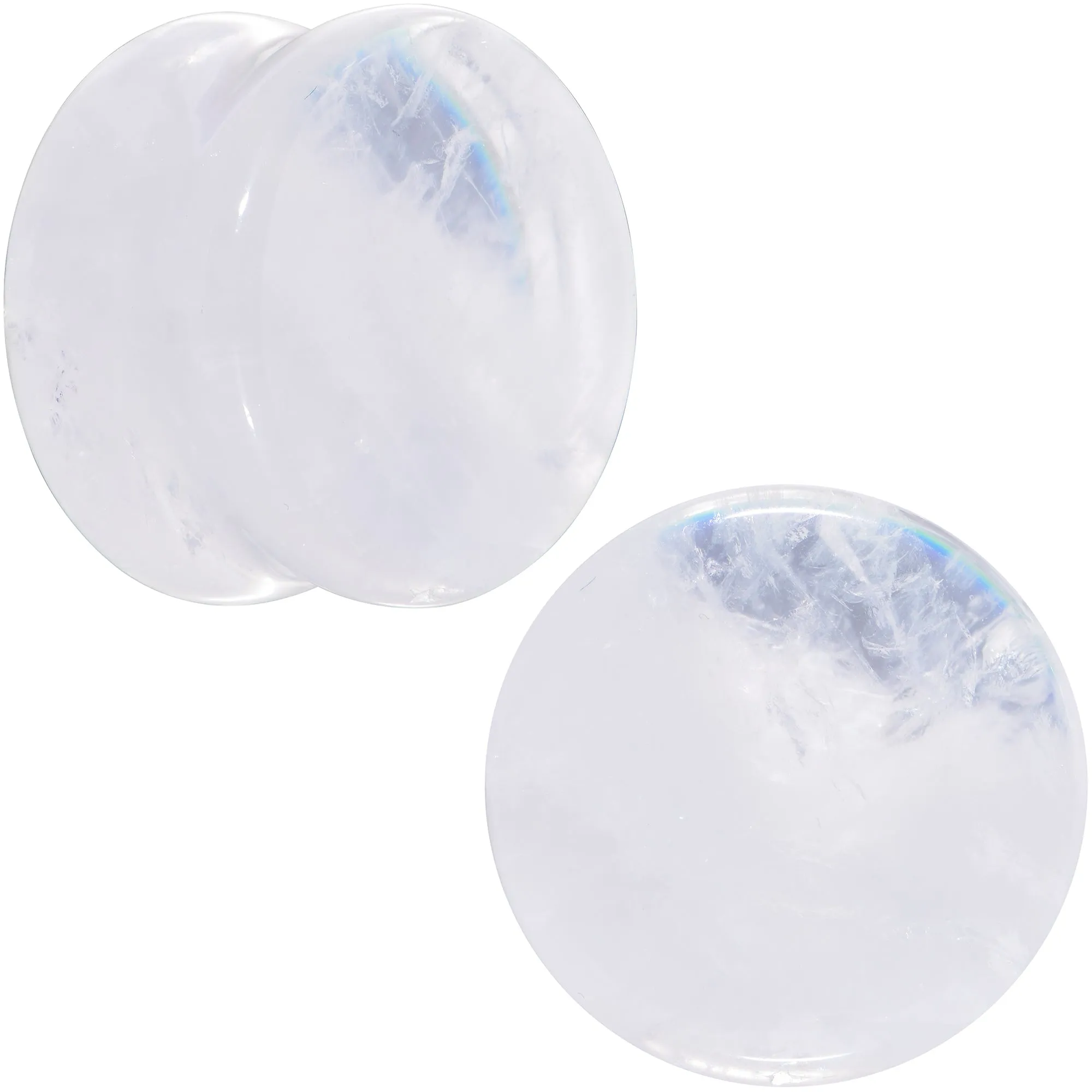 White Cloudy Quartz Double Flare Plug Set