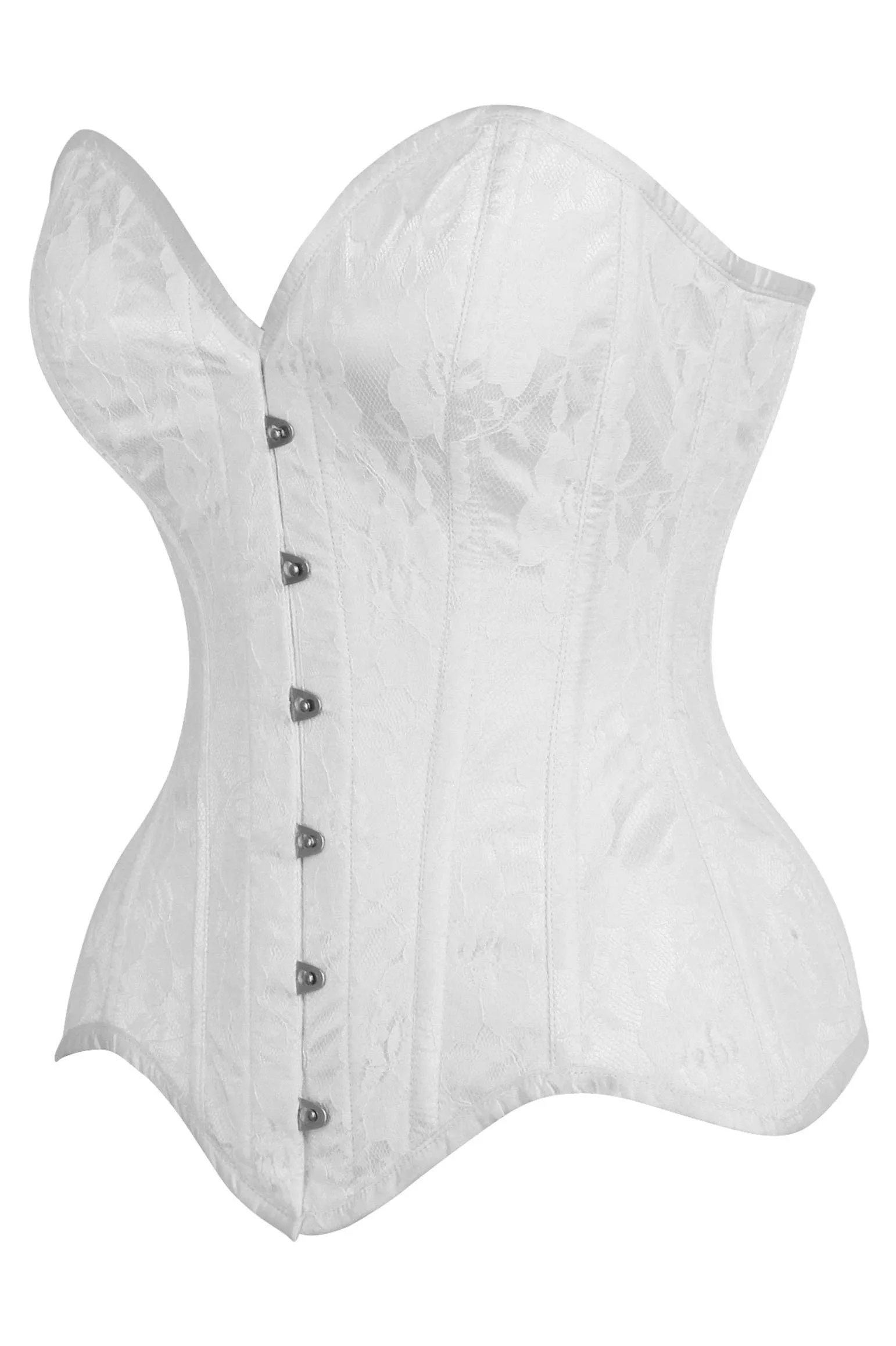 White Satin with White Lace Overlay Steel Boned Overbust Corset