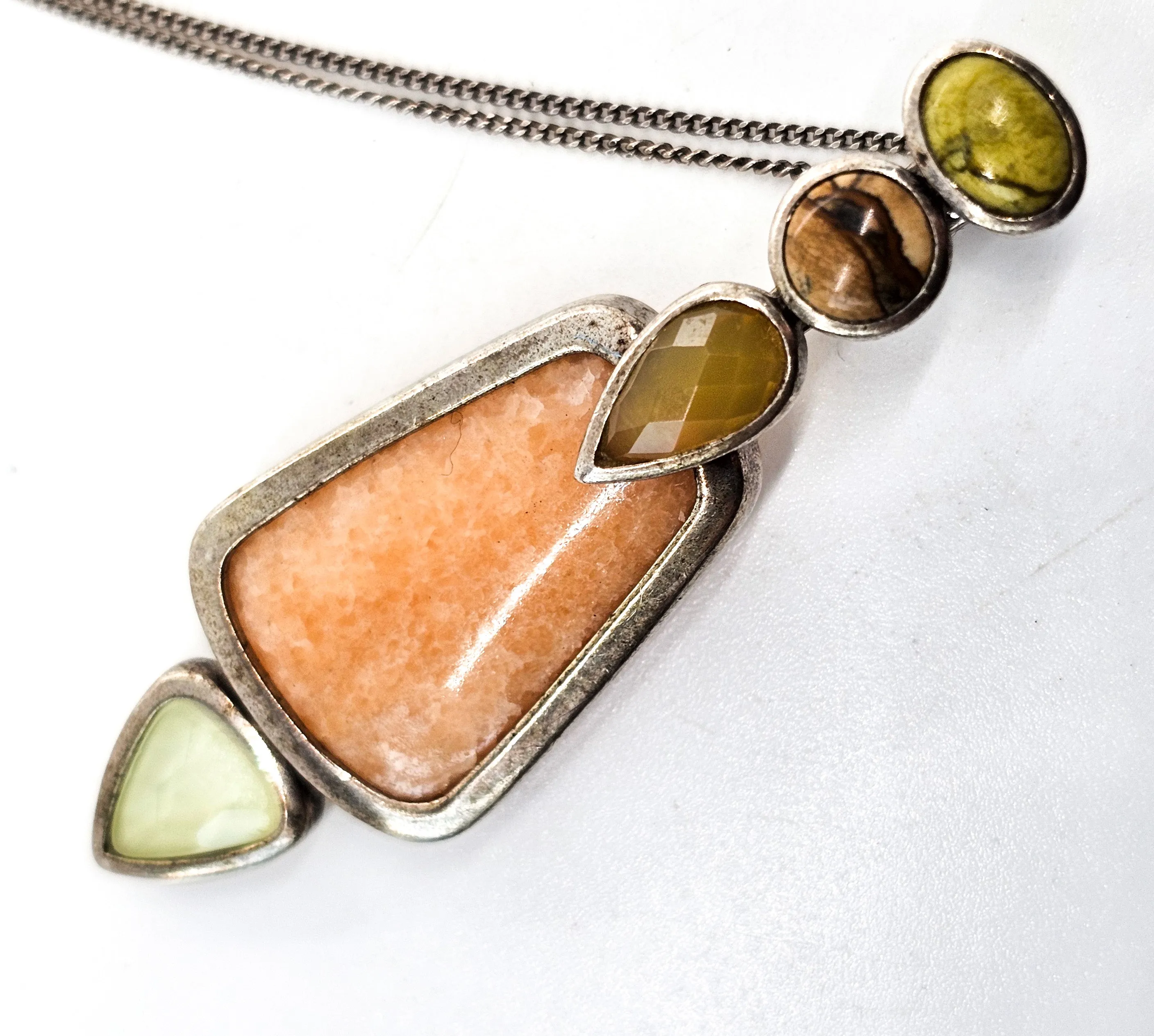 Whitney Kelly multi gemstone peach calcite sterling silver pendant necklace