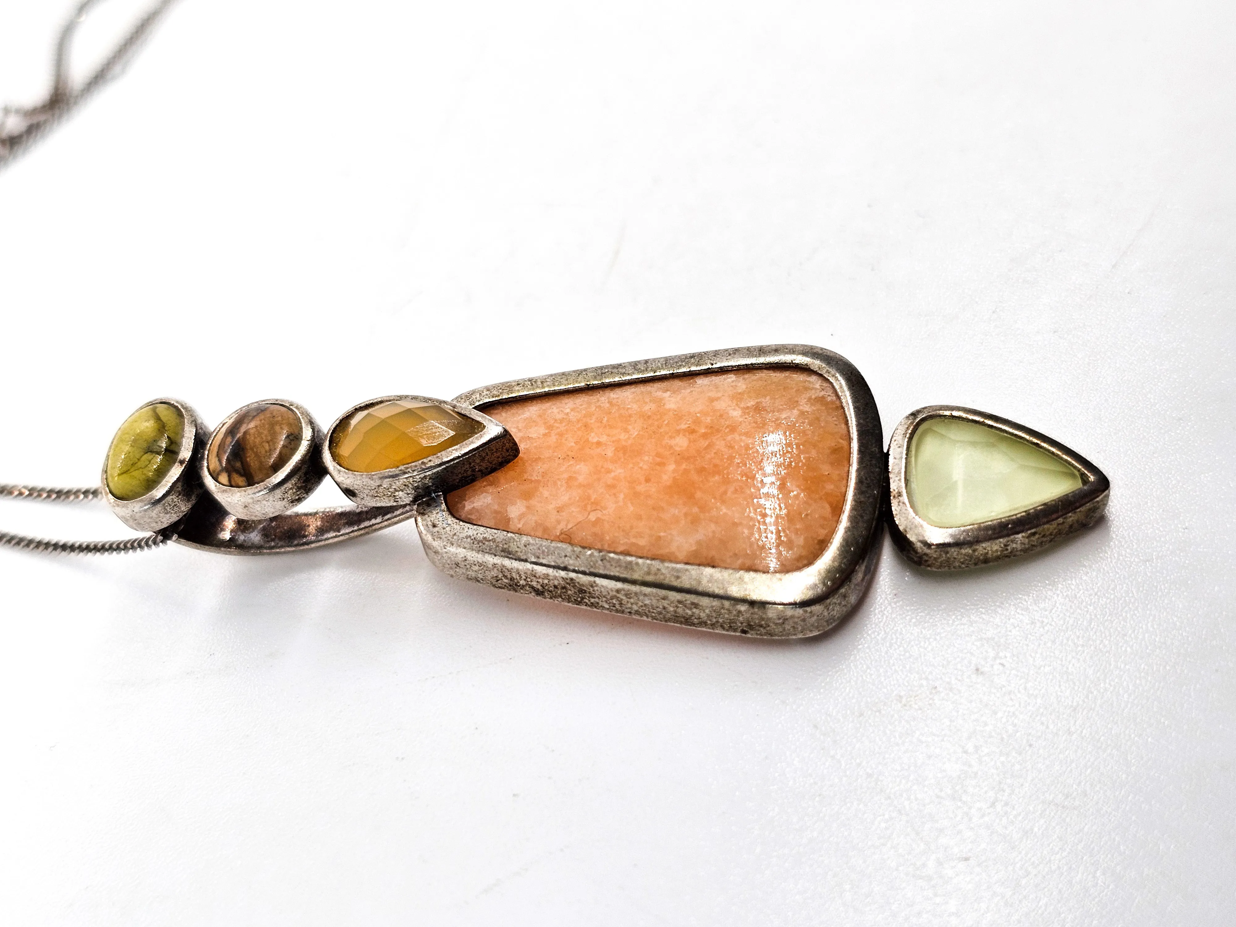 Whitney Kelly multi gemstone peach calcite sterling silver pendant necklace