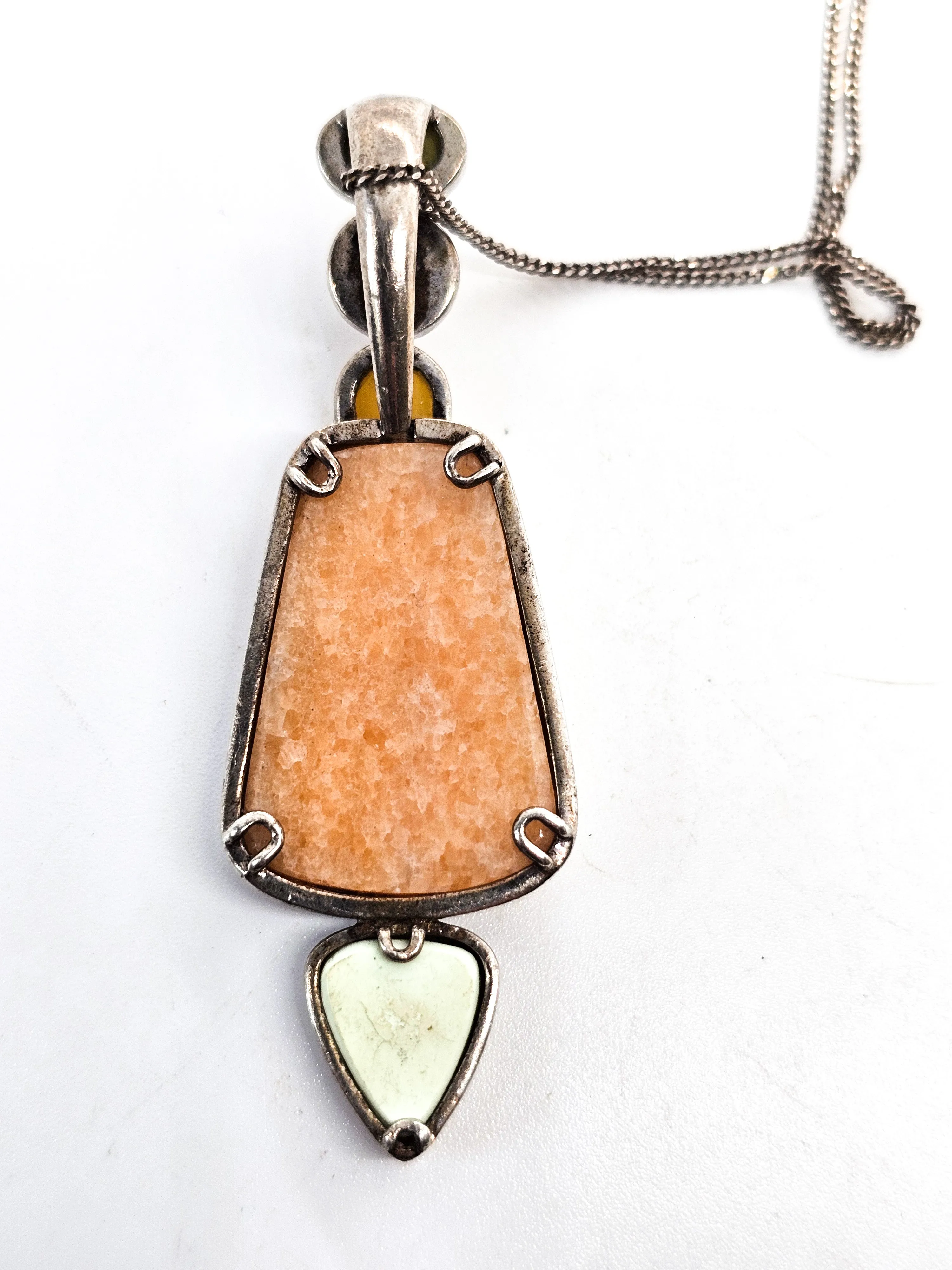 Whitney Kelly multi gemstone peach calcite sterling silver pendant necklace