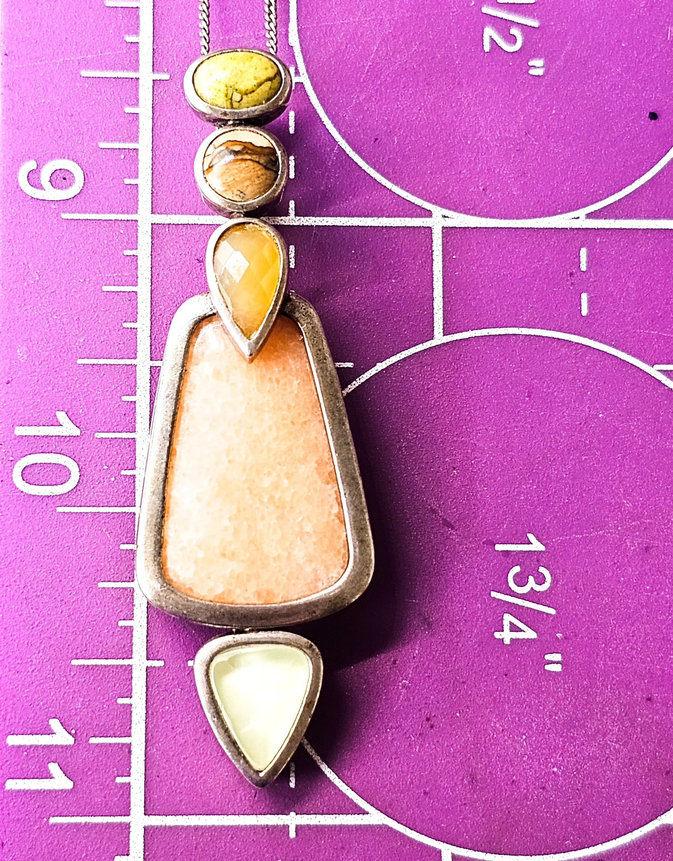 Whitney Kelly multi gemstone peach calcite sterling silver pendant necklace