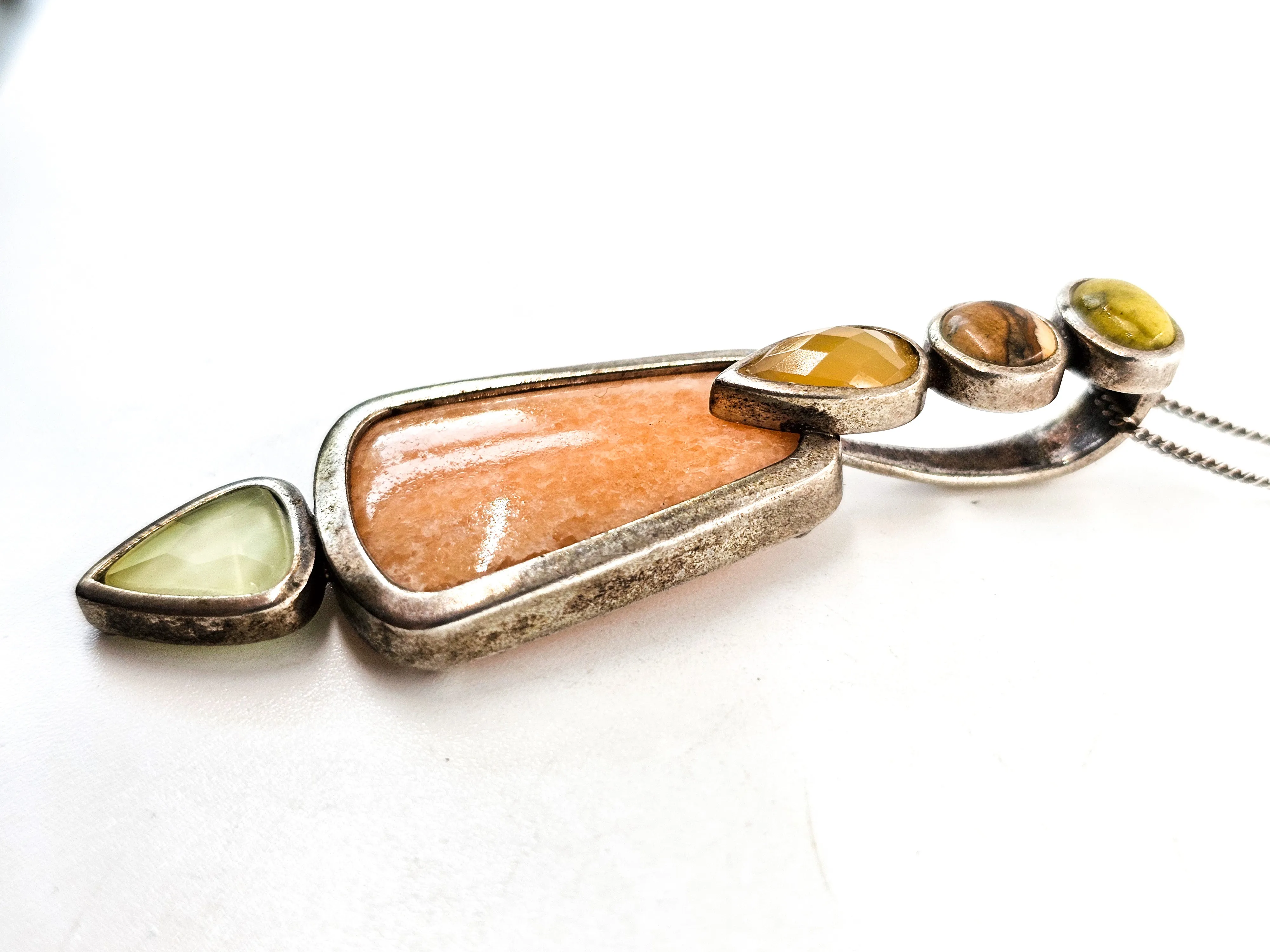 Whitney Kelly multi gemstone peach calcite sterling silver pendant necklace