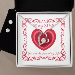 Wife Heart Border Valentine's Forever Heart Necklace & Cubic Zirconia Earring Set