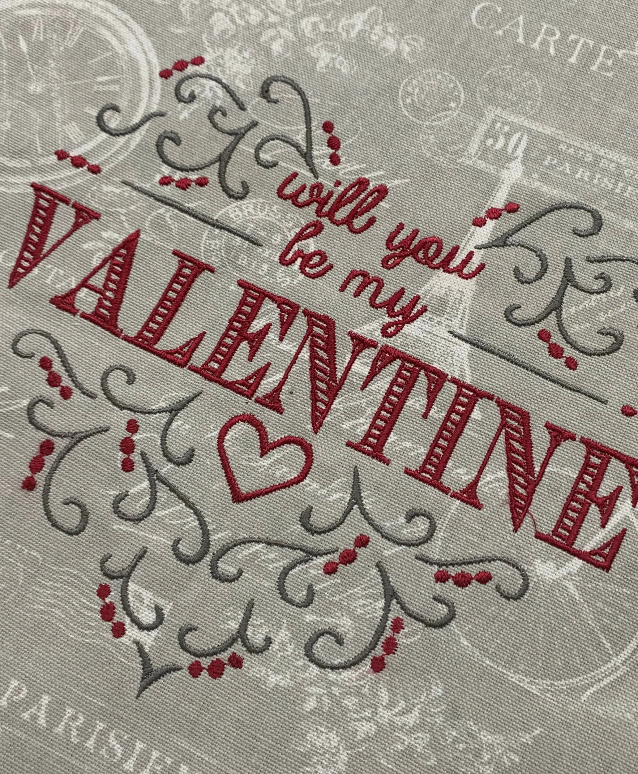 Will you be my VALENTINE" quote Scroll Heart Design - EMBROIDERY DESIGN FILE - Instant download - Dst Hus Jef Pes formats