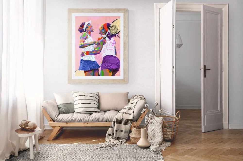 Williams Love - Venus & Serena Williams Portrait art - Limited Edition Giclee Art Print & Wall Decor - Vakseen Art