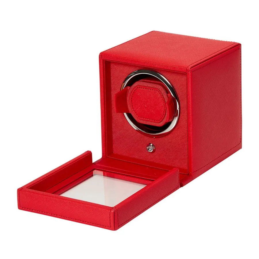 Wolf Cub Single Watch Winder with Cover in Tuttie Frutti Red