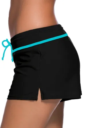 Women Black Blue Trim Relaxed Swim Trunks Shorts Tankini Bottoms Bikini Sport Yoga Board Beach Swimwear
