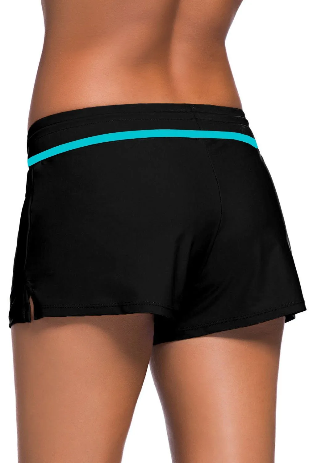 Women Black Blue Trim Relaxed Swim Trunks Shorts Tankini Bottoms Bikini Sport Yoga Board Beach Swimwear