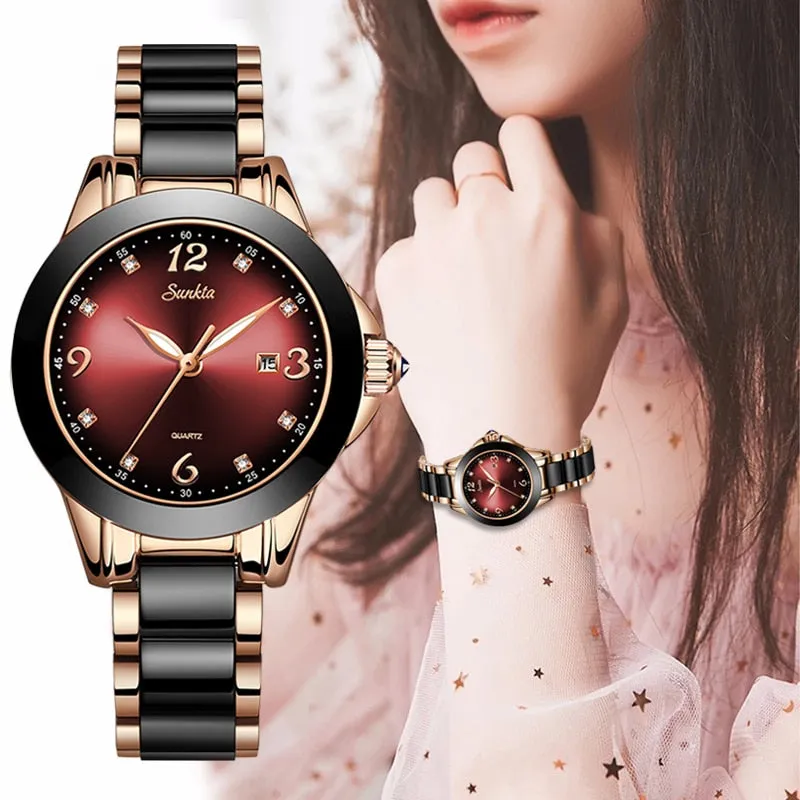 Women Luxury Ceramic And Alloy Bracelet Analog  Wrist watch