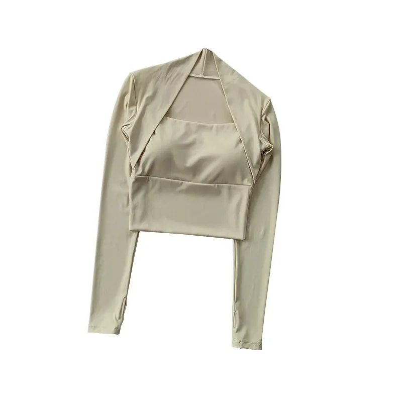 Women's Long Sleeve Fitness Sports Top with Chest Cushion