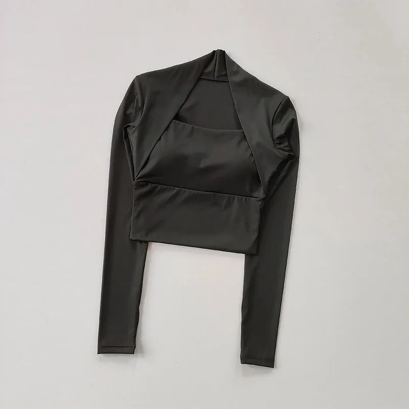 Women's Long Sleeve Fitness Sports Top with Chest Cushion