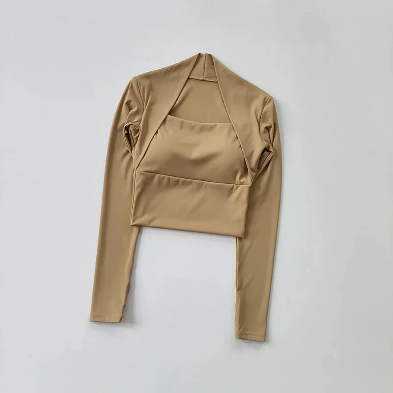 Women's Long Sleeve Fitness Sports Top with Chest Cushion
