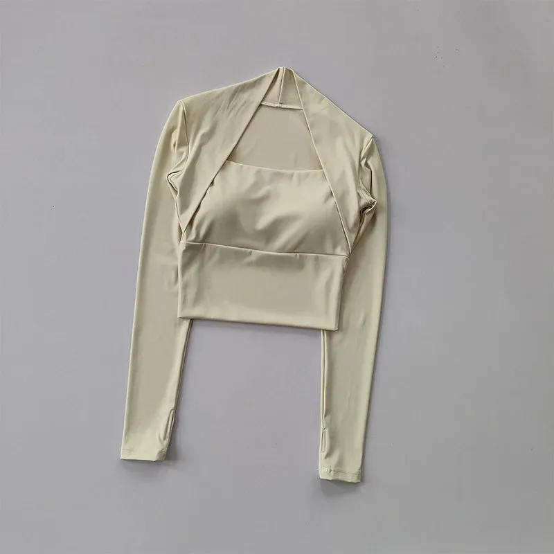 Women's Long Sleeve Fitness Sports Top with Chest Cushion