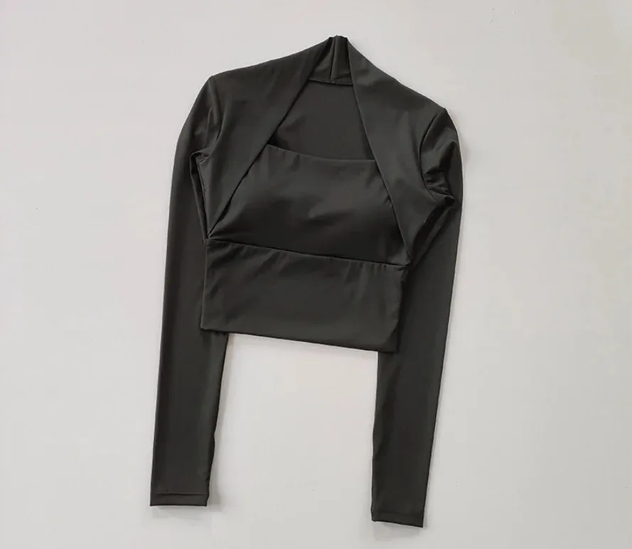 Women's Long-Sleeved Dance Yoga Suit - Fitness Top with Chest Pad