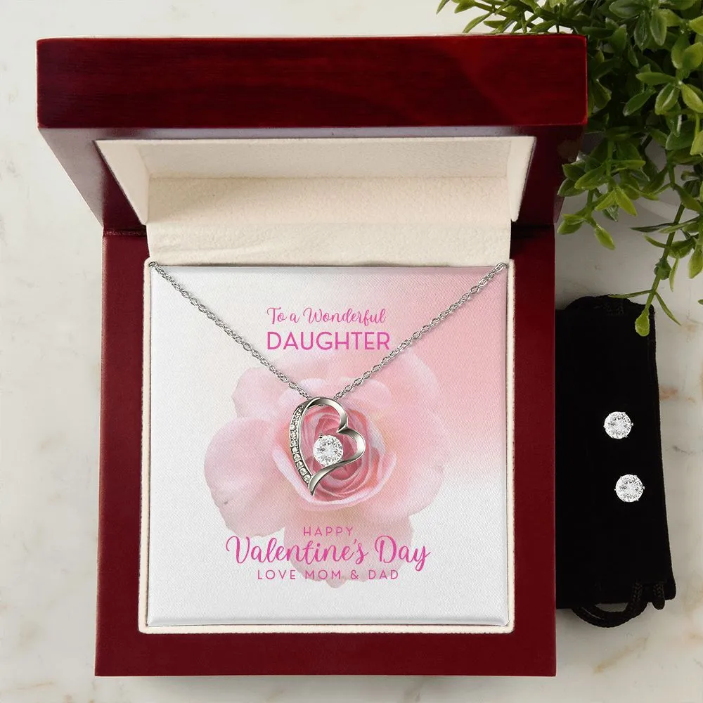 Wonderful Daughter Valentine's Forever Heart Necklace & Cubic Zirconia Earring Set