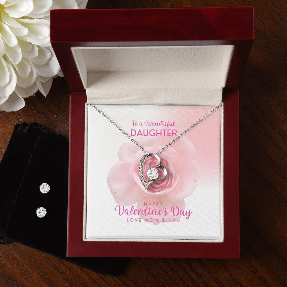 Wonderful Daughter Valentine's Forever Heart Necklace & Cubic Zirconia Earring Set
