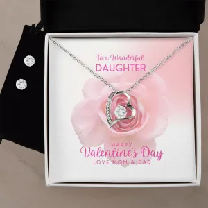 Wonderful Daughter Valentine's Forever Heart Necklace & Cubic Zirconia Earring Set