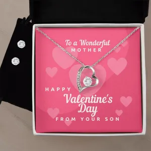 Wonderful Mother Valentine's Forever Heart Necklace & Cubic Zirconia Earring Set
