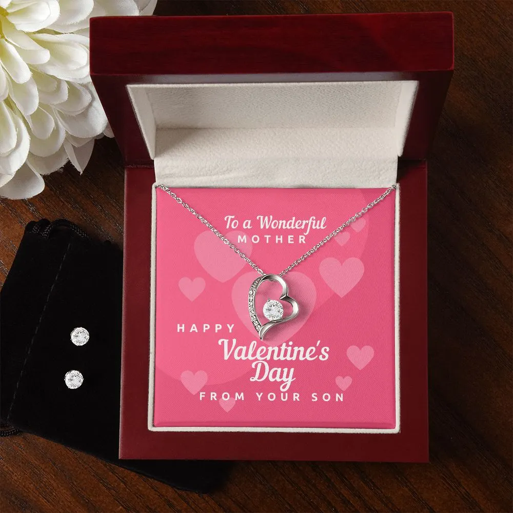 Wonderful Mother Valentine's Forever Heart Necklace & Cubic Zirconia Earring Set
