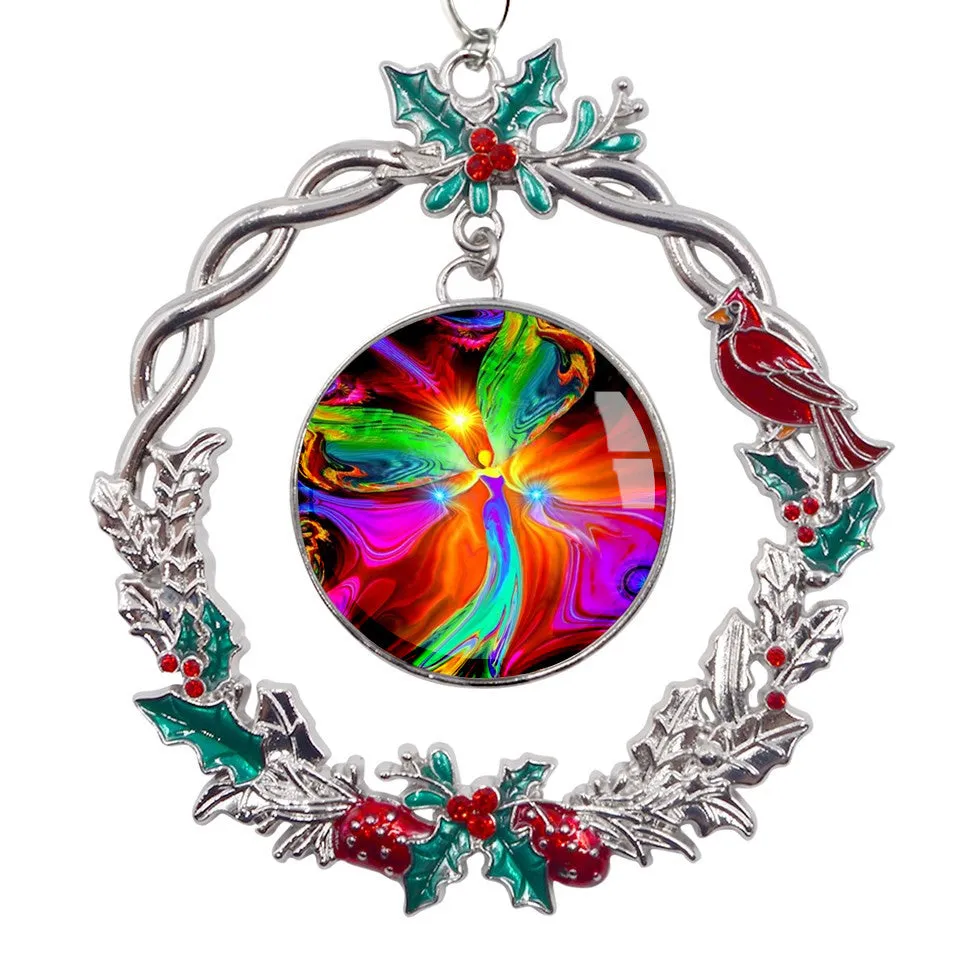 Wreath Christmas Ornament With Original Angel Art by Primal Painter - "Healing Hands"
