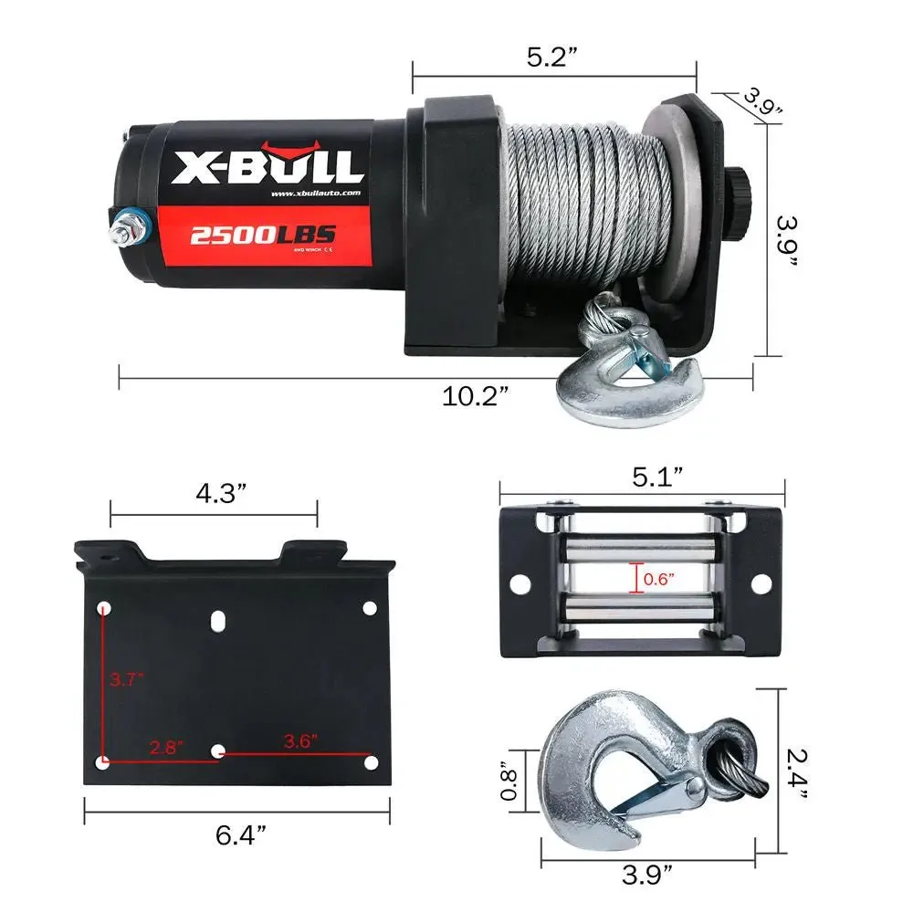 X-BULL Electric Winch 2500 LBS 12V Steel Cable ATV UTV Truck 4WD