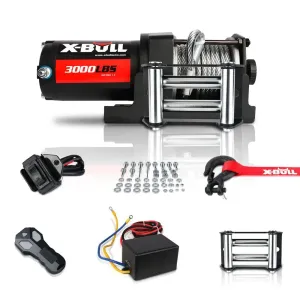 X-BULL Electric Winch 3000 LBS 12V Steel Cable ATV UTV Truck 4WD
