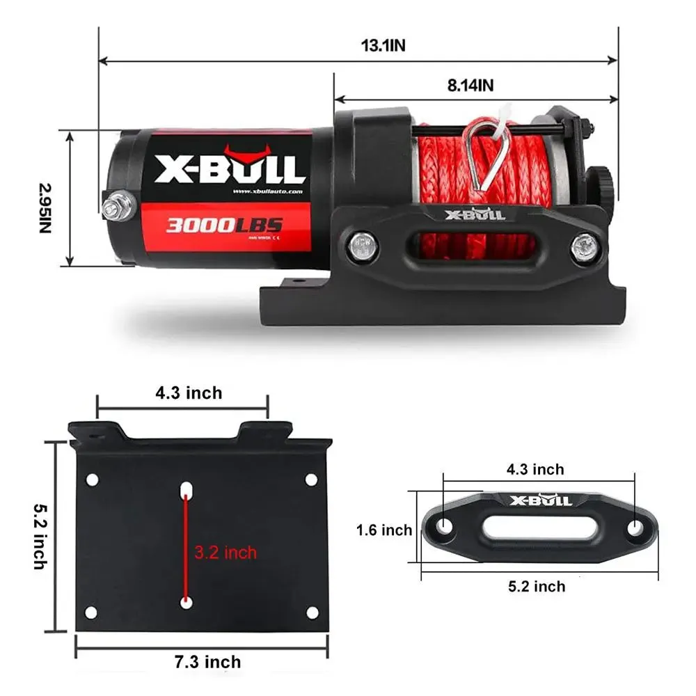 X-BULL Electric Winch 3000 LBS 12V Synthetic Rope ATV UTV Boat Truck 4WD