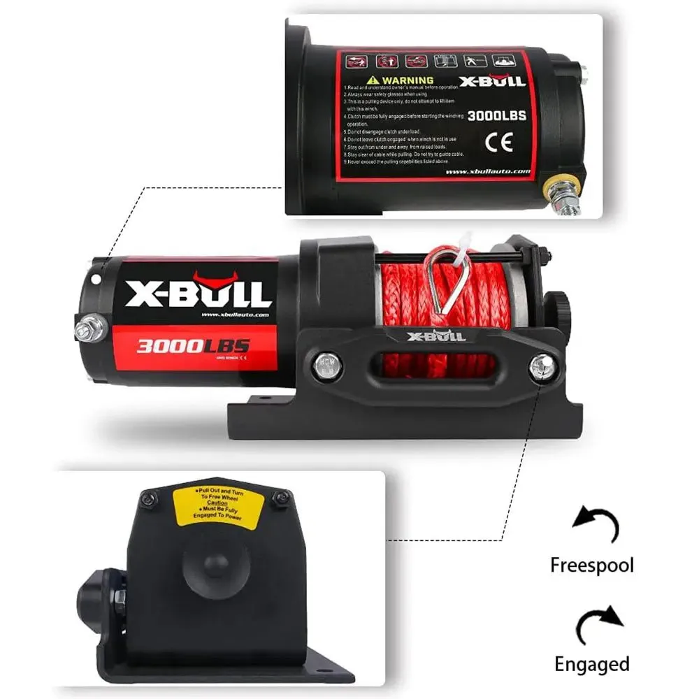 X-BULL Electric Winch 3000 LBS 12V Synthetic Rope ATV UTV Boat Truck 4WD