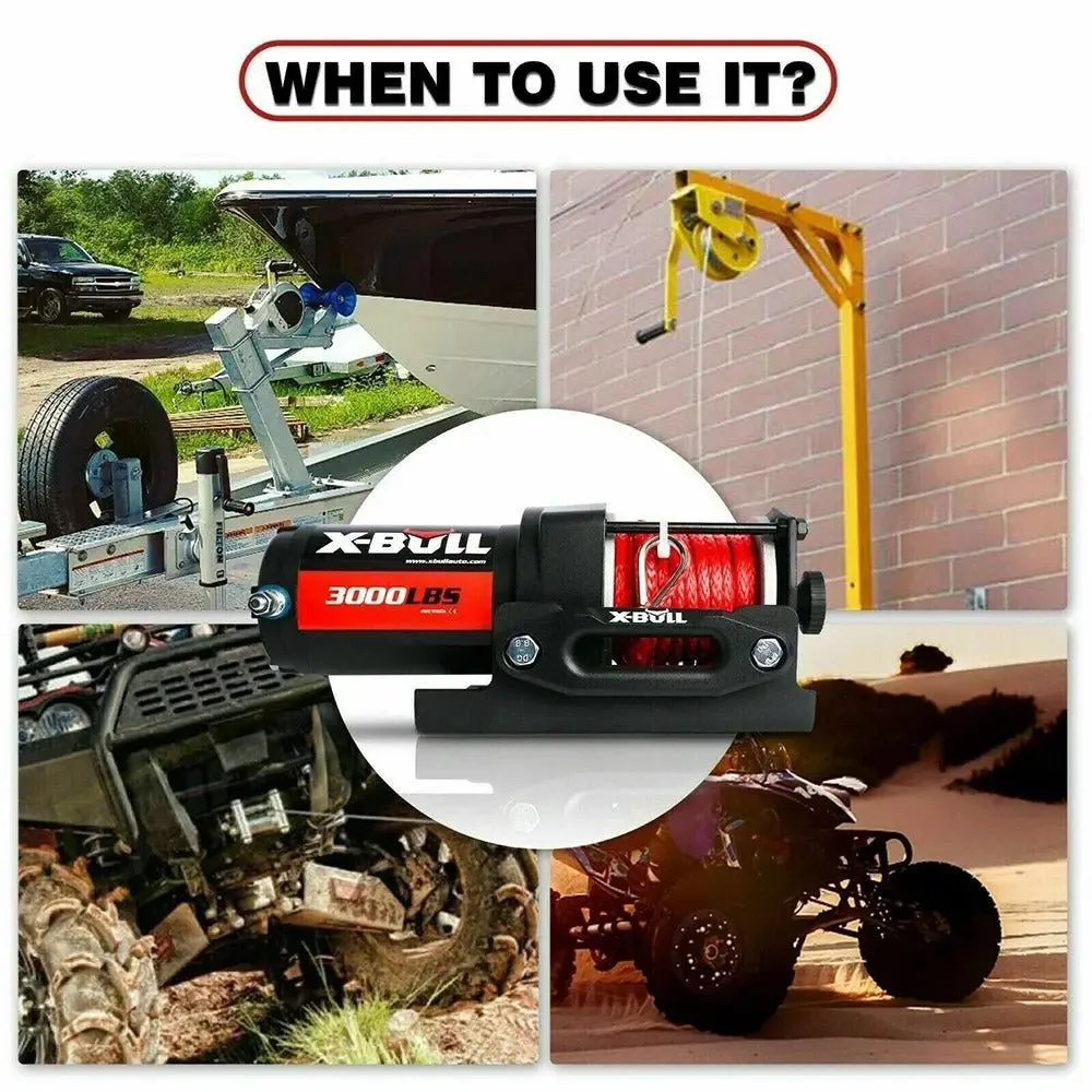 X-BULL Electric Winch 3000 LBS 12V Synthetic Rope ATV UTV Boat Truck 4WD