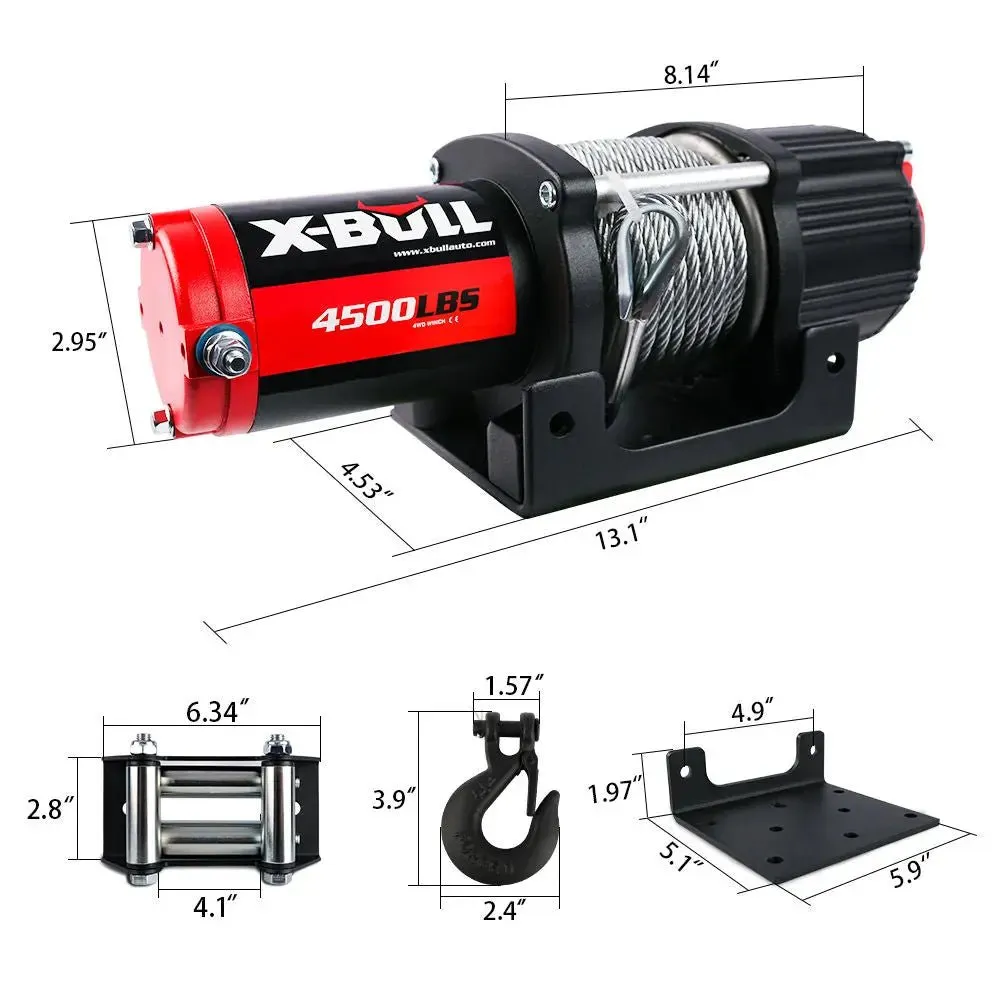 X-BULL Electric Winch 4500 LBS 12V Steel Cable ATV UTV Truck 4WD