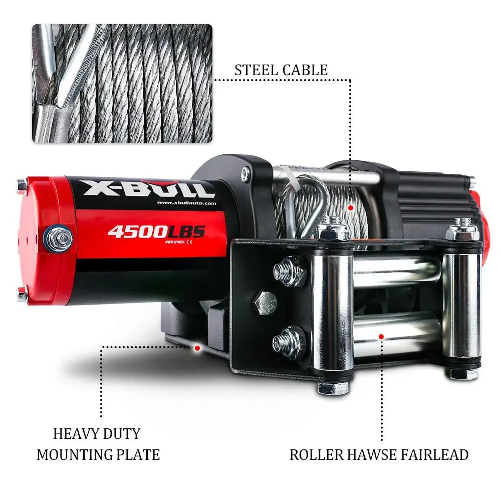 X-BULL Electric Winch 4500 LBS 12V Steel Cable ATV UTV Truck 4WD
