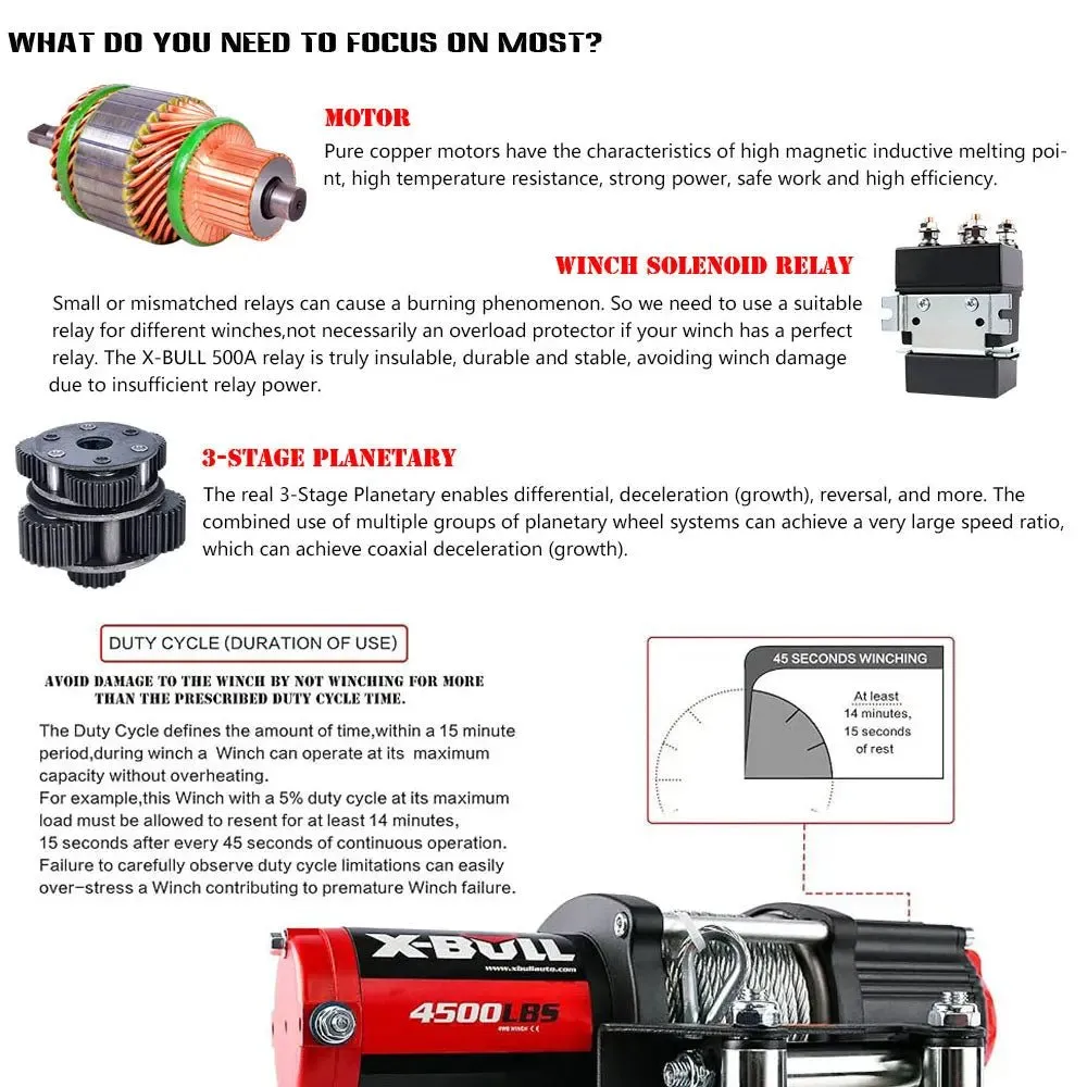 X-BULL Electric Winch 4500 LBS 12V Steel Cable ATV UTV Truck 4WD