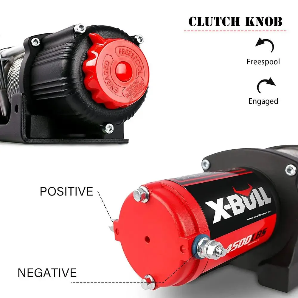 X-BULL Electric Winch 4500 LBS 12V Steel Cable ATV UTV Truck 4WD
