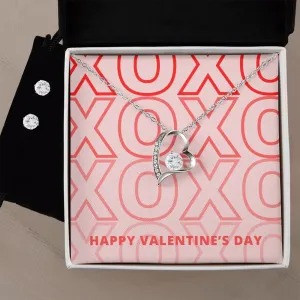 XOXO Pink Valentine's Forever Heart Necklace & Cubic Zirconia Earring Set