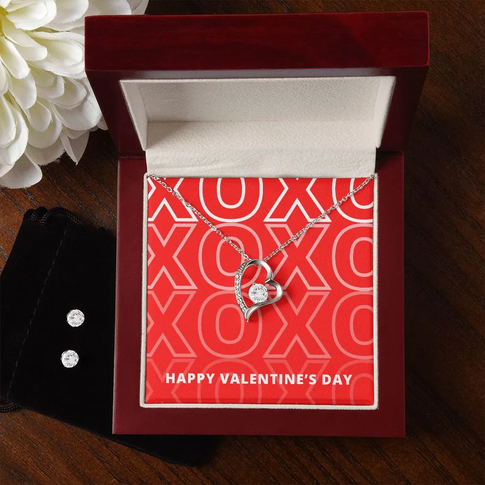 XOXO Red Valentine's Forever Heart Necklace & Cubic Zirconia Earring Set