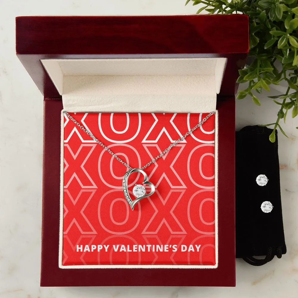XOXO Red Valentine's Forever Heart Necklace & Cubic Zirconia Earring Set