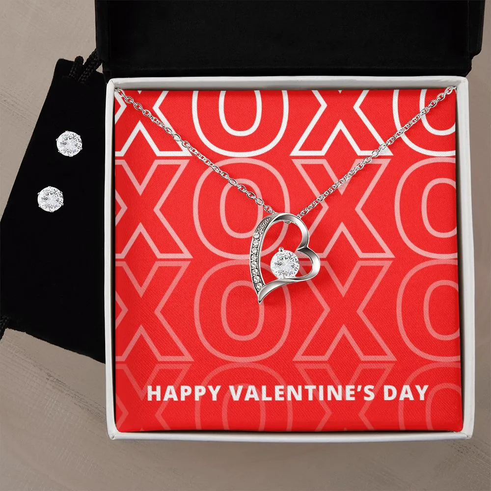 XOXO Red Valentine's Forever Heart Necklace & Cubic Zirconia Earring Set