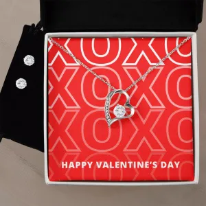 XOXO Red Valentine's Forever Heart Necklace & Cubic Zirconia Earring Set