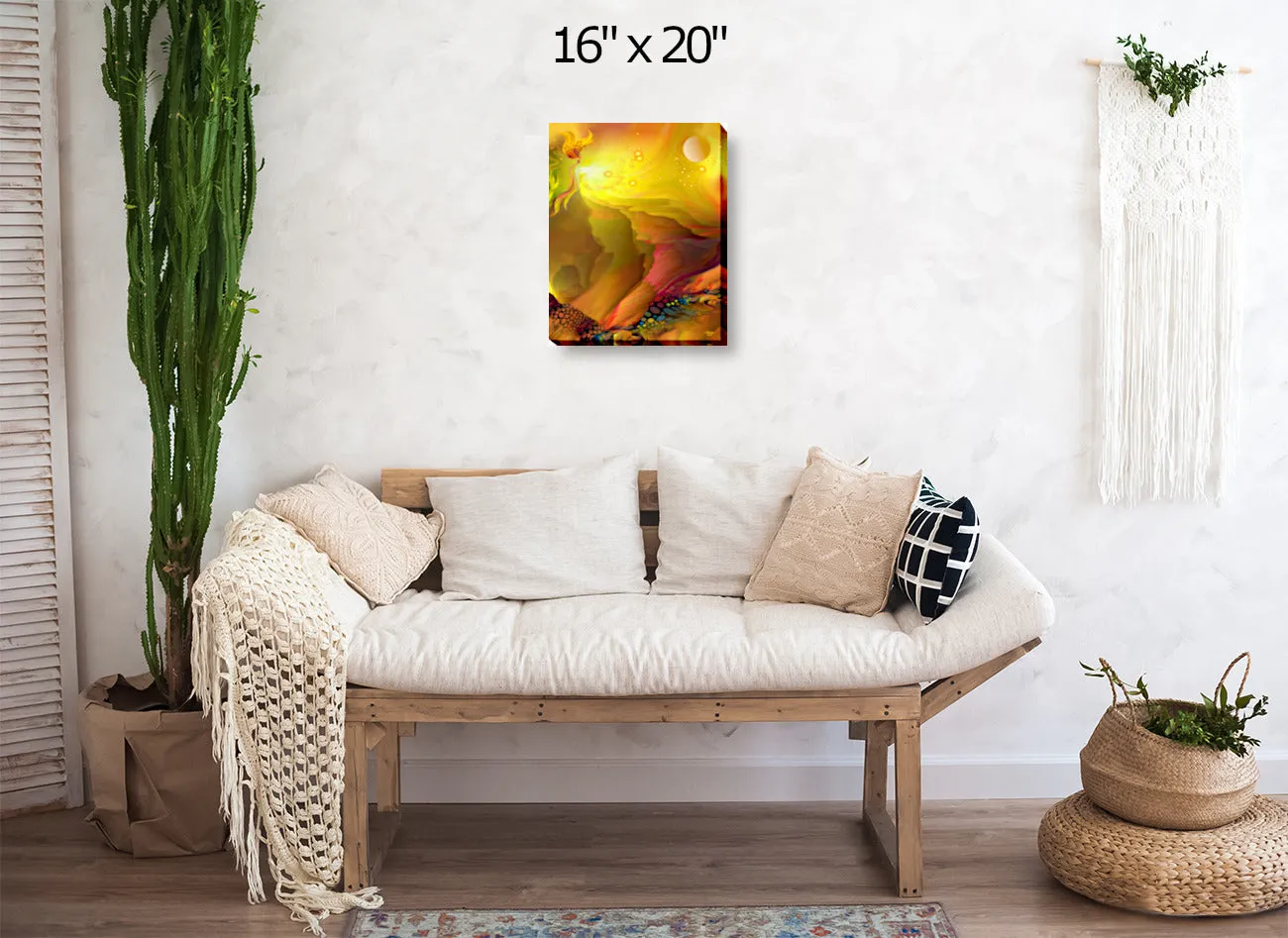 Yellow Abstract Landscape Art, Inspirational Artwork with Meaning by Primal Painter - "The Journey"