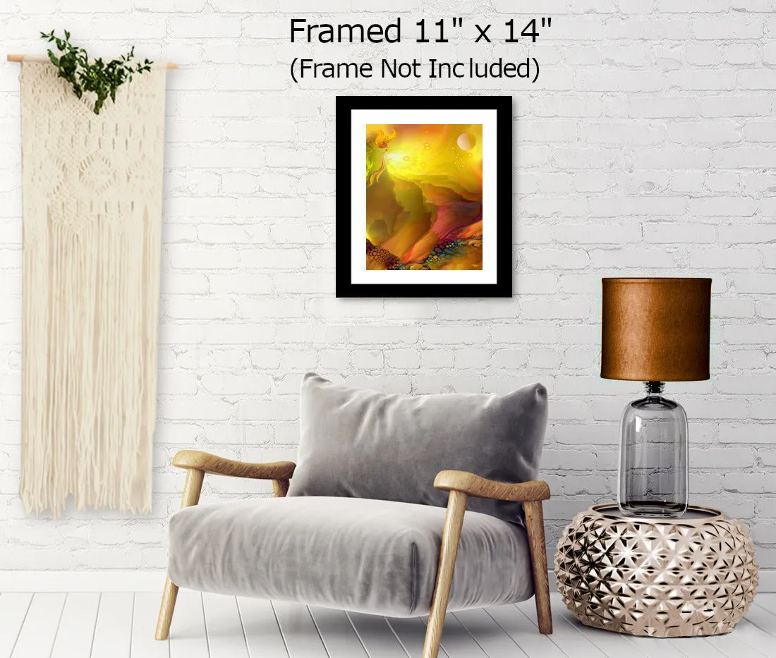 Yellow Abstract Landscape Art, Inspirational Artwork with Meaning by Primal Painter - "The Journey"