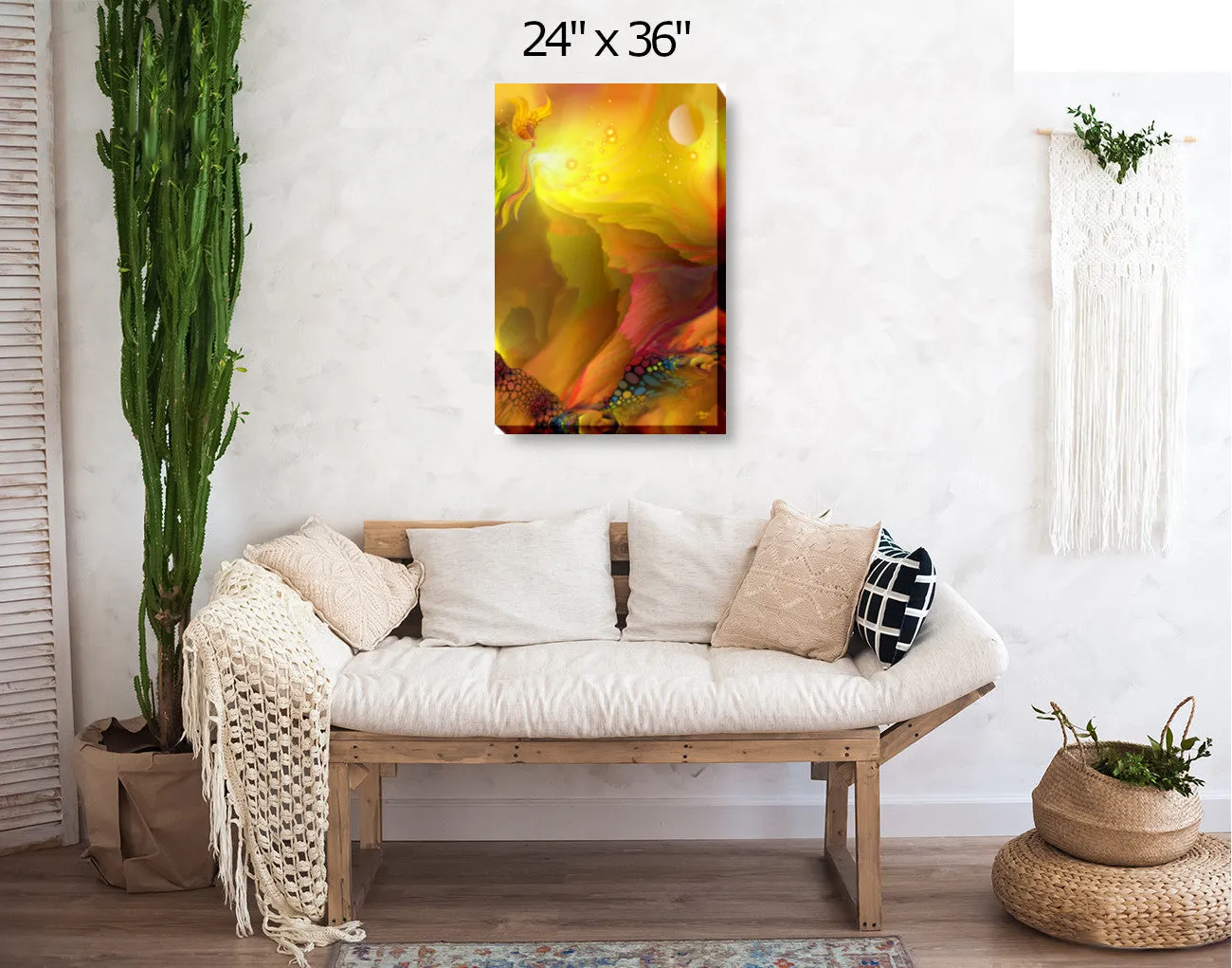 Yellow Abstract Landscape Art, Inspirational Artwork with Meaning by Primal Painter - "The Journey"