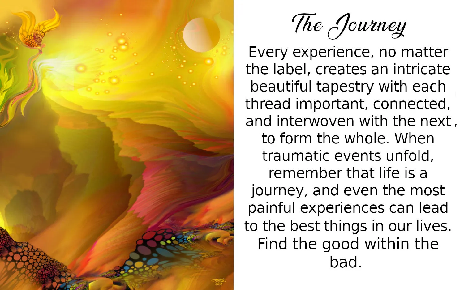 Yellow Abstract Landscape Art, Inspirational Artwork with Meaning by Primal Painter - "The Journey"