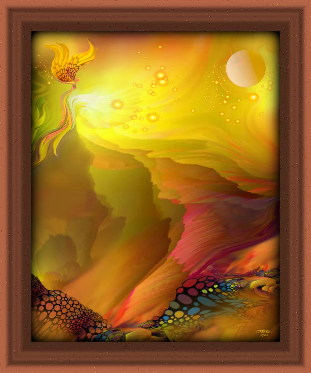 Yellow Abstract Landscape Art, Inspirational Artwork with Meaning by Primal Painter - "The Journey"